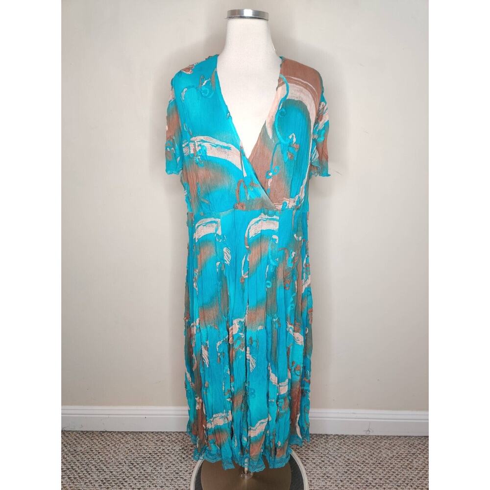 Vasna Crinkle Midi Dress Surplice Lace Hem Whimsy Fairy‎